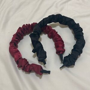 Burgundy and Black Crinkled puffy headbands